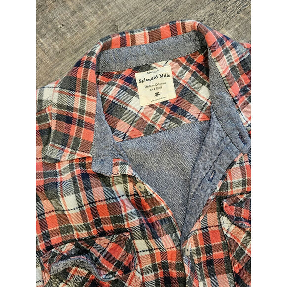 Splendid Mills flannel button down shirt heavy thick red medium lined medium - Picture 2 of 9